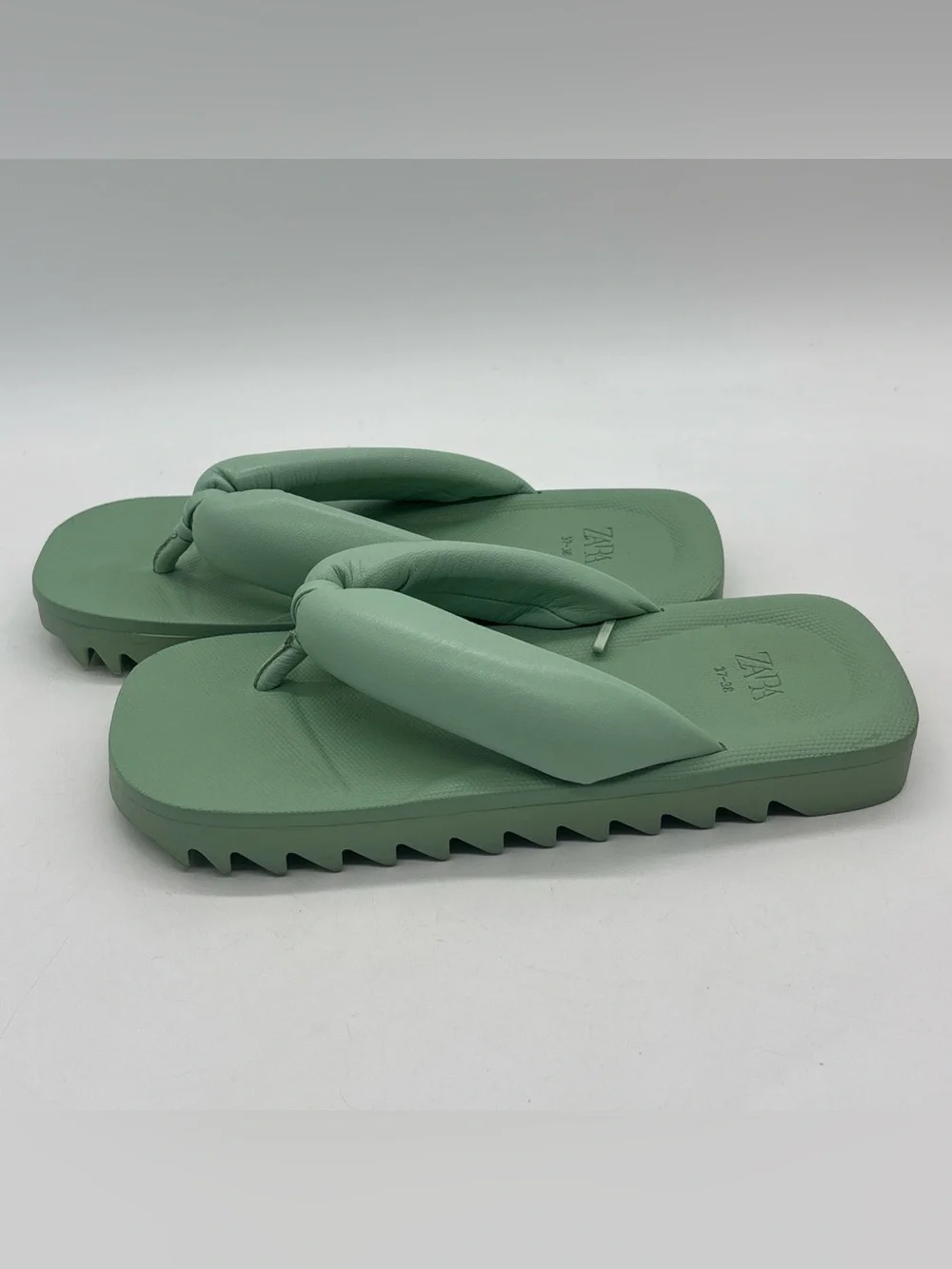 Zara Platform Sole Padded Thong Sandals Lime Green Womens Size 7 EU 37-38 - Picture 5 of 7